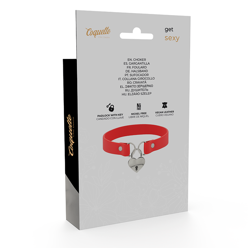 COLLAR DE PIEL VEGANA ROJA CORAZÓN ACCESORIO CON LLAVE