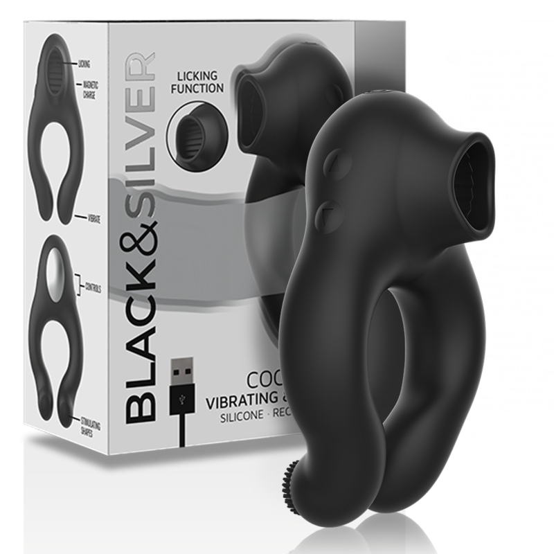 BLACK&SILVER™ - SILICONE VIBRATOR RING 3 RECHARGEABLE MOTORS BLACK