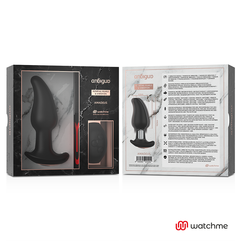 VIBRADOR DE CONTROLE REMOTO WATCHME COM PÉROLAS ROTATIVAS ANAL AMADEUS