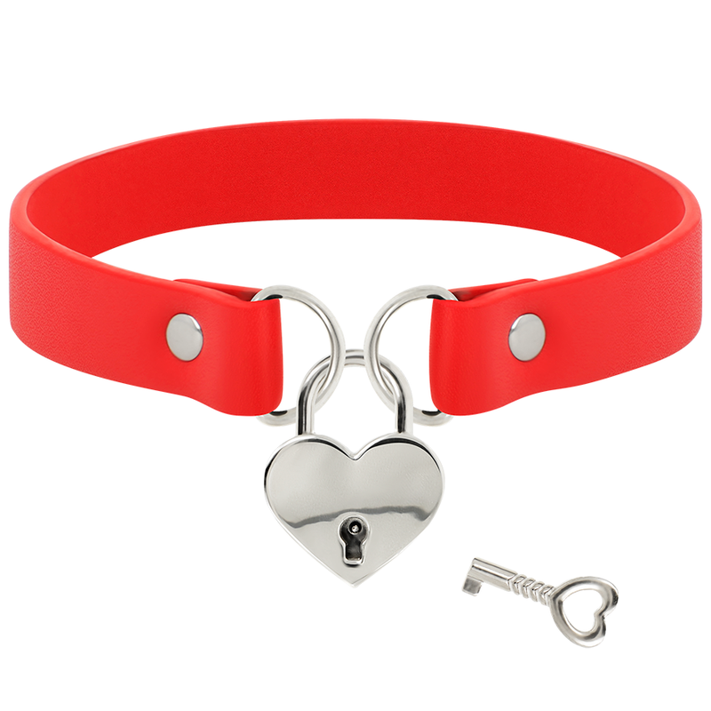 RED VEGAN LEATHER NECKLACE WITH HEART ACCESSORY WITH KEY