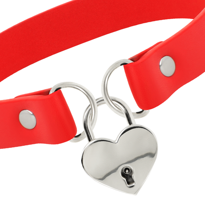 RED VEGAN LEATHER NECKLACE WITH HEART ACCESSORY WITH KEY