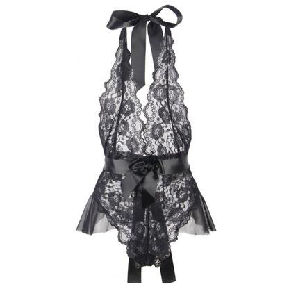 RAINHA LINGERIE PROFUNDA V PELUCHE DE RENDA SEM TRASEIRO S / M