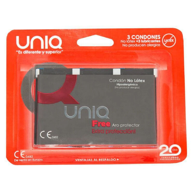 UNIQ - PRESERVATIVOS SIN LÁTEX CON ANILLO PROTECTOR 3 UNIDADES