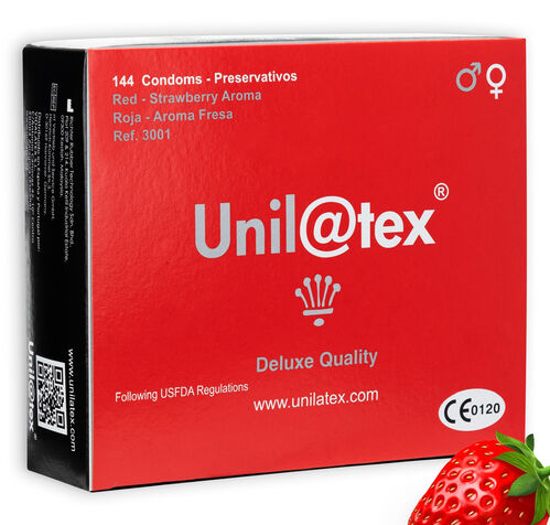 UNILATEX - PRESERVATIVOS DE MORANGO / VERMELHO 144 UNIDADES