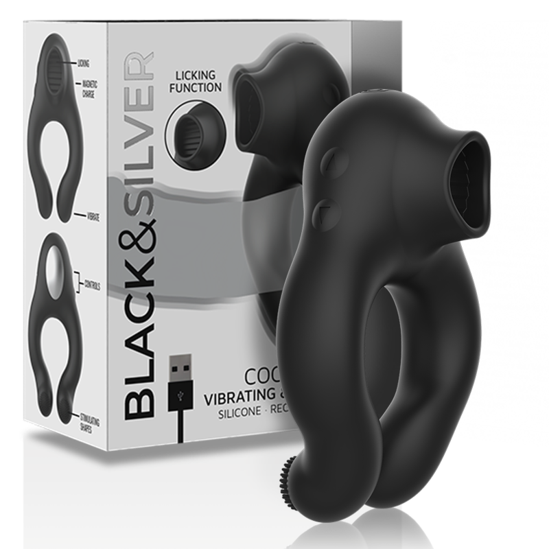 BLACK&SILVER™ - ANEL VIBRADOR DE SILICONE 3 MOTORES RECARREGÁVEIS PRETO