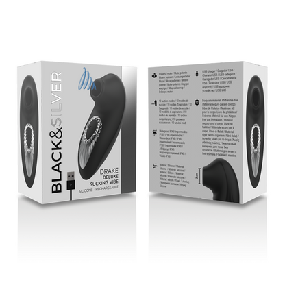 BLACK&SILVER™ - DRAKE DELUXE SUCKING VIBE SILICONE RECARREGÁVEL PRETO