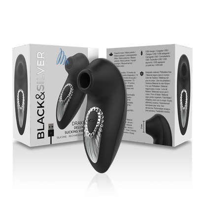 BLACK&SILVER™ - DRAKE DELUXE SUCKING VIBE SILICONE RECARREGÁVEL PRETO