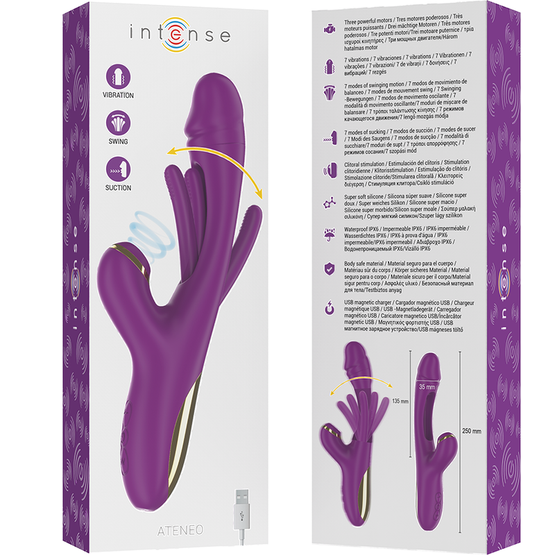 INTENSE™ - ATENEO VIBRADOR MULTIFUNÇÃO RECARREGÁVEL 7 VIBRAÇÕES COM LÍNGUA OSCILANTE E SUCÇÃO ROXA