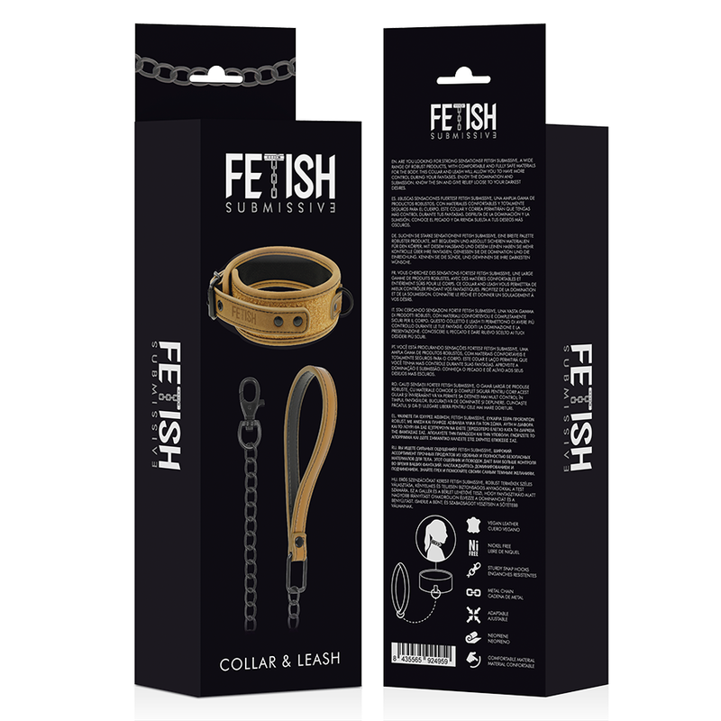 FETISH SUBMISSIVE ORIGEN - COLLAR FORRO DE NEOPRENO CON CADENA